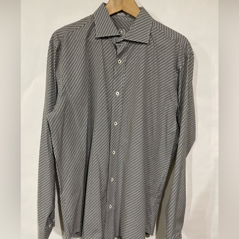 Bugatchi Printed Long Sleeve Dress Shirt Size LT Shaped Fit B&W
